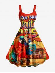 Robe débardeur hawaïenne à imprimé perroquet, cocotier et paysage marin, grande taille - Rouge XXS