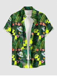 Chemise hawaïenne Elien à imprimé OVNI, grandes tailles, fleurs tropicales, boutons et poche, pour homme - Vert M