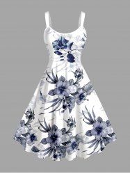 Robe débardeur hawaïenne à imprimé feuilles et fleurs d'hibiscus grande taille - Blanc XXS
