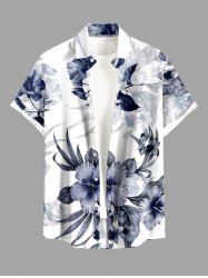 Chemise hawaïenne grande taille pour homme, à imprimé feuilles d'hibiscus, boutons et poche. - Blanc M