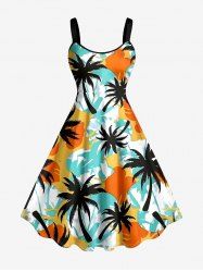 Plus Size Coconut Tree Colorblock Print Hawaii Tank Dress -  