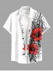 Hibiscus Flowers Leaf Print Buttons Pocket Hawaii Shirt For Men -  