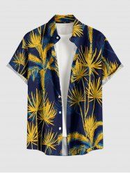 Plus Size Coconut Tree Plant Print Hawaii Button Pocket Shirt For Men -  