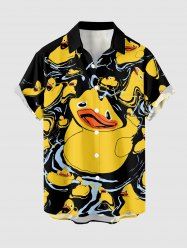 Chemise hawaïenne à imprimé canard mignon grande taille et poche boutonnée pour homme - Noir 6XL