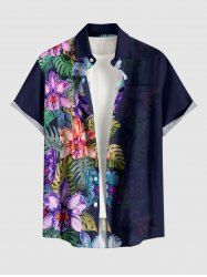 Chemise hawaïenne à imprimé floral tropical et grandes tailles avec poche boutonnée pour homme - Bleu profond L