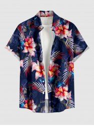 Tropical Leaf Flower Print Hawaii Button Pocket Shirt For Men -  