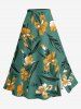 Solid Cinched Top and Flower Leaf Branch Print Hawaii Split A Line Skirt Plus Size Matching Set -  