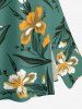Solid Cinched Top and Flower Leaf Branch Print Hawaii Split A Line Skirt Plus Size Matching Set -  