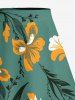 Solid Cinched Top and Flower Leaf Branch Print Hawaii Split A Line Skirt Plus Size Matching Set -  