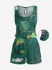 Matching Hawaii Shirt and Romper Plus Size Beach Outfit Coconut Tree Plant Cloud Print For Couples -  