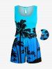 Matching Hawaii Shirt and Romper Plus Size Beach Outfit Coconut Tree Ombre Printed for Couples -  
