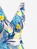 Hibiscus Flowers Tropical Leaf Print Hawaii Ruffles Split Surplice Dress -  