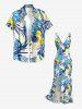Hibiscus Flowers Tropical Leaf Print Hawaii Ruffles Split Surplice Dress -  