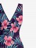 Tropical Leaf Hibiscus Flower Print Hawaii Ruffles Split Dress -  