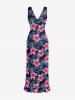 Tropical Leaf Hibiscus Flower Print Hawaii Ruffles Split Dress -  