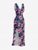 Tropical Leaf Hibiscus Flower Print Hawaii Ruffles Split Dress -  