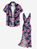 Robe hawaïenne à imprimé floral d'hibiscus et feuilles tropicales, fendue et à volants, style hawaïen - Concorde L