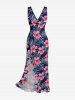Tropical Leaf Hibiscus Flower Print Hawaii Ruffles Split Dress -  