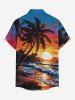 Plus Size Coconut Tree Sea Waves Sun Print Buttons Pocket Hawaii Shirt For Men -  