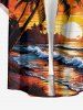 Plus Size Coconut Tree Sea Waves Sun Print Buttons Pocket Hawaii Shirt For Men -  
