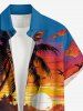 Plus Size Coconut Tree Sea Waves Sun Print Buttons Pocket Hawaii Shirt For Men -  