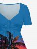 Plus Size Coconut Tree Sea Waves Sun Print Cinched Hawaii Dress -  