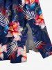 Plus Size Tropical Leaf Flower Print Hawaii Split Pocket A Line Midi Dress -  