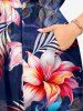 Plus Size Tropical Leaf Flower Print Hawaii Split Pocket A Line Midi Dress -  