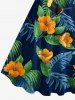 Robe trapèze hawaïenne à imprimé tropical feuilles d'hibiscus et perroquets, grande taille - Paon Bleu 6X