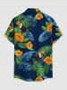 Tropical Leaf Hibiscus Flower Parrot Print Hawaii Button Pocket Shirt For Men -  