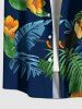 Chemise à boutons grande taille pour homme, imprimé hawaïen, feuilles tropicales, hibiscus et perroquets. - Paon Bleu M