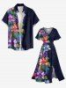 Tropical Leaf Flower Print Hawaii Split Pocket A Line Midi Dress - Bleu profond 2X