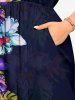 Tropical Leaf Flower Print Hawaii Split Pocket A Line Midi Dress - Bleu profond 5X