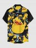 Chemise hawaïenne à imprimé canard mignon grande taille et poche boutonnée pour homme - Noir S