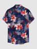 Tropical Leaf Flower Print Hawaii Button Pocket Shirt For Men -  