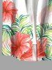 Chemise hawaïenne grande taille pour homme, à imprimé floral tropical et feuilles d'hibiscus, boutons et poche. - Blanc 3XL