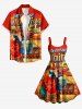 Robe débardeur hawaïenne à imprimé perroquet, cocotier et paysage marin, grande taille - Rouge XS