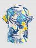 Chemise hawaïenne grande taille pour homme, à imprimé feuilles tropicales et fleurs d'hibiscus, boutons et poche. - Bleu Ciel 3XL