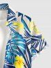 Chemise hawaïenne grande taille pour homme, à imprimé feuilles tropicales et fleurs d'hibiscus, boutons et poche. - Bleu Ciel 3XL