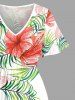 Hibiscus Flower Tropical Leaf Print Split Hawaii Midi Dress -  