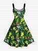 Tropical Leaf Flowers Elien UFO Print Hawaii Tank Dress -  