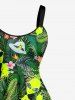 Tropical Leaf Flowers Elien UFO Print Hawaii Tank Dress -  