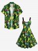 Tropical Leaf Flowers Elien UFO Print Hawaii Tank Dress -  