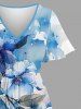 Flowers Leaf Watercolor Print Split Hawaii Midi Dress -  