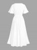 Hibiscus Flowers Leaf Print Split Hawaii Midi Dress -  