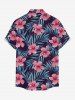 Plus Size Tropical Leaf Hibiscus Flower Print Hawaii Button Pocket Shirt For Men -  