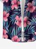 Plus Size Tropical Leaf Hibiscus Flower Print Hawaii Button Pocket Shirt For Men -  