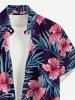 Plus Size Tropical Leaf Hibiscus Flower Print Hawaii Button Pocket Shirt For Men -  