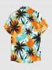 Plus Size Coconut Tree Colorblock Print Buttons Pocket Hawaii Shirt For Men -  