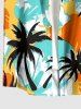Plus Size Coconut Tree Colorblock Print Buttons Pocket Hawaii Shirt For Men -  